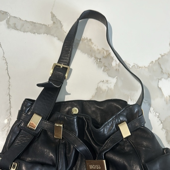 Michael Kors Large Soft Leather Drawstring Satchel, Black - Picture 7 of 8